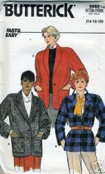 6882 LOOSE UNLINED LONGER 1 BUTTON COLLAR JACKET PATTERN 8-12